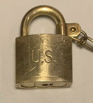 Vintage Brass Us Military Padlock - American Lock Company U.  S / With Key