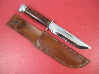 Wwii Era Us Army Rh Pal 36 Fighting Knife W/leather Handle & Leather Scabbard 2