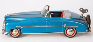 VINTAGE US ZONE GERMANY DISTLER PACKARD FOUR GEAR BLUE WIND UP TIN TOY CAR & BOX 3