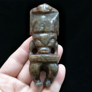 90mm/101g Chinese Hongshan Culture Jade Carved Ancient Sungod Statue Pendant4594