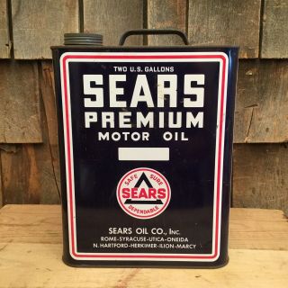 Vintage 2 Gallon SEARS Motor Oil Tin Can Gas Service Station Sign 2
