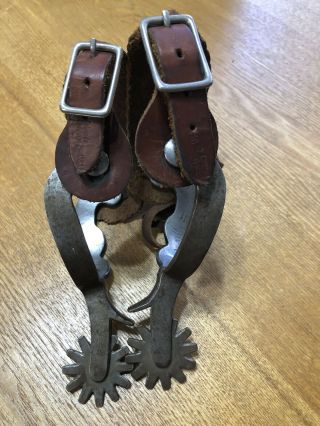 Vintage Pair Marked Crockett Spurs With Straps 2