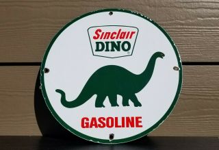 Vintage Sinclair Gasoline Porcelain Ad Dino Gas Service Station Pump Plate Sign