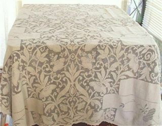 Vtg Dark Ecru Cotton Floral Lace Tablecloth 63 " X 84 "