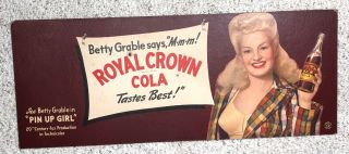 Royal Crown Cardboard Soda Pop Sign Betty Grable Pin Up Girl Trolley 2
