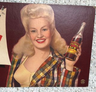 Royal Crown Cardboard Soda Pop Sign Betty Grable Pin Up Girl Trolley 3