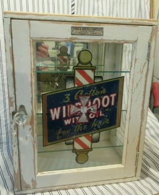 Vintage Theo Kochs Wildroot Barber Shop 3 Shelves Sterilizer Cabinet & Mirror
