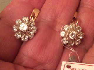 Vintage.  583 14 K Rose Gold Russian Created Diamond Fianite Earrings