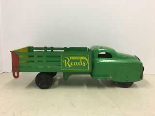 Vtg Antique Pressed Steel Truck Banner Toys Run Right To Read 