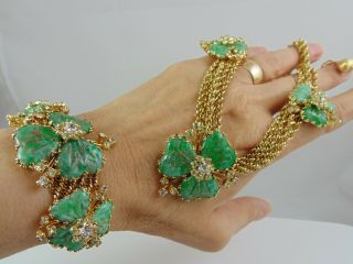 Very Rare Vintage Hobe Signed Green Glass Mayorka Petals Necklace Bracelet Set