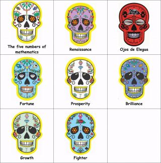 Sugar Skull Dia De Los Muertos Day Of The Dead Set 8 Decals Sticker 4.  5 " X 3.  2 "
