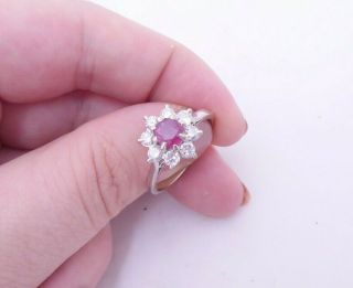 18ct Gold Ruby Diamond Ring,  Vintage Cluster