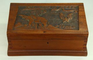 Wwii Africa Folk Art Carved Mahogany Wood Locking Letter Box - Elizabeth Reed