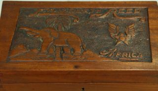 WWII Africa Folk Art Carved Mahogany Wood Locking Letter Box - ELIZABETH REED 2