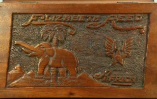 WWII Africa Folk Art Carved Mahogany Wood Locking Letter Box - ELIZABETH REED 3
