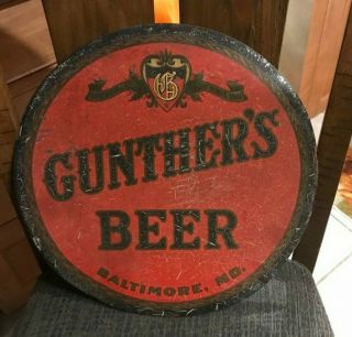 Vintage Gunther Beer Round Metal Sign Gunther Brewing Co Baltimore Md