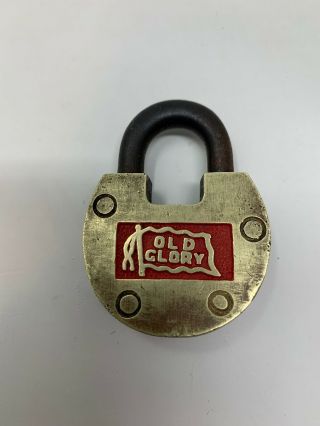 Old Glory Oval Brass Pad Lock,  No Key,  Brass