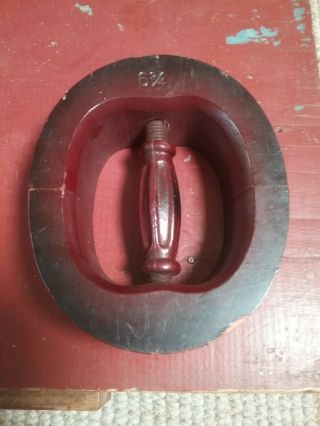 Antique Size 6 3/4 Wood Millinery Hat Stretcher Mold Block Form Brass