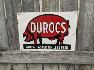 Durocs Heavy Metal Sign Seed Feed Farm Barn Agriculture Hog Pig Vintage
