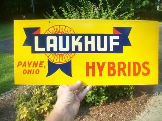 Vintage Laukhuf Hybrids Corn Farm Seed Advertising Sign Payne,  Ohio
