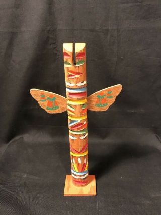 Vintage Native American Indian Made Wood Carved And Painted Totem Pole