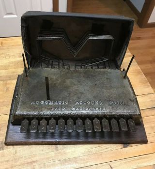 Antique Vintage Automatic Account File Machine 1892 Metal Advertising Industrial