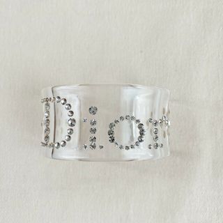 Vintage Christian Dior Logo Wide Clear Resin Cystals Rhinestone Cuff Bracelet