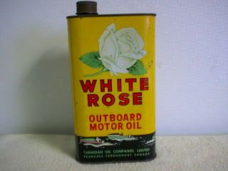 Vintage White Rose Outboard Motor Oil Tin Top Shelf Cond.  Canadian Companies