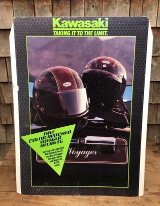 Vintage Kawasaki Motorcycle Bike Stand Up Sign Store Display Voyager Helmet