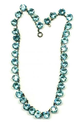 Antique Art Deco Sterling Open Back Set Blue Paste Rhinestone Necklace