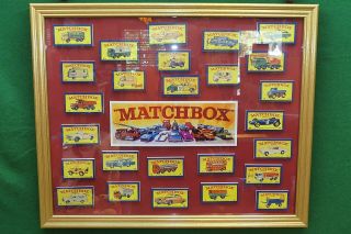 1968 Vintage Lesney Matchbox 26 Box Fronts In A Frame Under Glass Unique Awesome