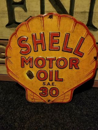 Vintage Old Shell Oil Service Station Metal Sign Gas Advertising Display