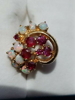 Vintage / Antique Opal & Ruby Ring 14k Gold