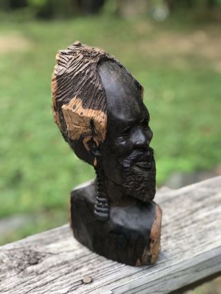 Vintage Hand Carved African Ebony Wood Head 2