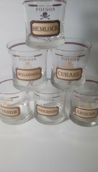 " Name Your Poison " Cera Vintage Set Of 6 Bar Glasses Nieman Marcus Good Cond.