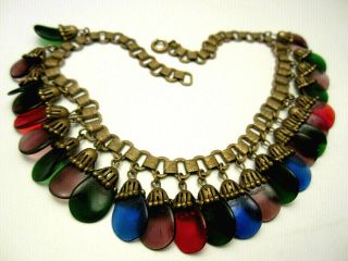 Rare Vintage 16 " X1 - 1/4 " Miriam Haskell Book Chain Colorful Glass Dangle Necklace