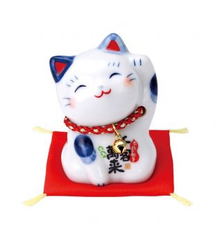 Pottery Maneki Neko Beckoning Lucky Cat 7635 Good Luck 60mm From Japan