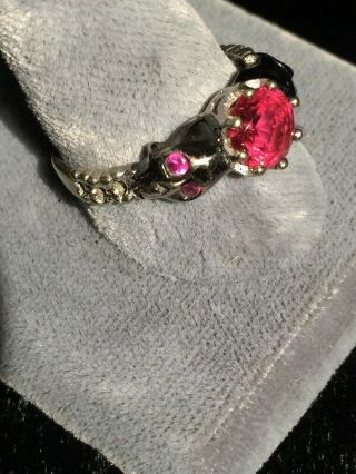 Vintage Sterling Silver And Ruby Skull Ring Size 9 3/4 Wiccan Pagan Gypsy