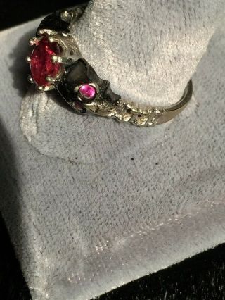 Vintage Sterling Silver and Ruby Skull Ring size 9 3/4 Wiccan Pagan Gypsy 2