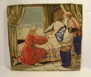 Victorian Wool Petit Point Embroidery Picture From Fire Screen 36 X 39 Cm