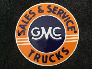 Vintage Gmc Trucks Porcelain Sign Gas Oil Service Station Pump Plate Dealer Rare