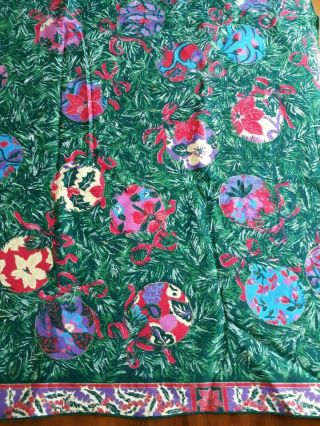 Vintage Retro 50 " X 70 " Christmas Holiday Tablecloth Bright Ornaments Colorful