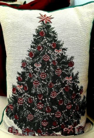 Holiday Needlepoint Pillow Vintage With Christmas Tree - Seasonal Decor Linens