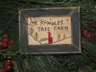 Primitive Tiny Sampler Mr.  Kringles Tree Farm Early Christmas Folk Art Santa