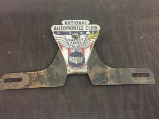 Vtg National Automobile Club Safety First Badge License Plate Topper