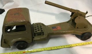 Vintage Kingsbury Toys 1930s Army Truck With Artillery Cannon Wind Up Seeing Dis