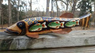 13 " Pike On Pike Folk Art Spearing Decoy By Jerry Kelm Ice Fish Lure