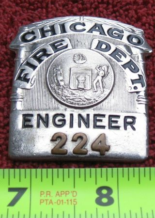 Vintage Chicago Fire Department Engineer Badge Ch Hanson