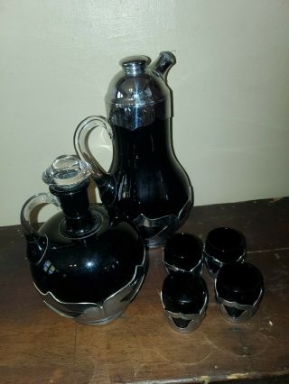 Rare Farber Bros 1931 Art Deco Cocktail Wine Set Drink Shaker Ebony,  4 Cups