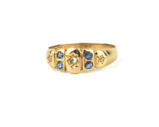 Antique Victorian 18ct Gold Sapphire & Diamond Ring Birmingham 1856 Uk M Us 6